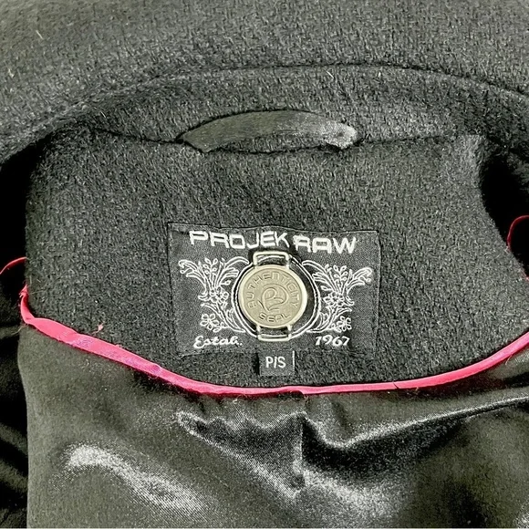 Projek Raw Long Black Wool Blend Coat – Gothic Minimalism, Hidden Buttons, Small - Picture 11 of 16